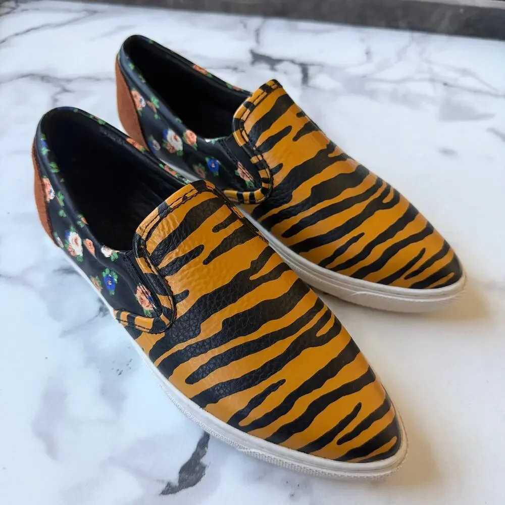 Coach C103 Tiger Floral Leather Slip On Sneakers Size 6 - Picture 2 of 8
